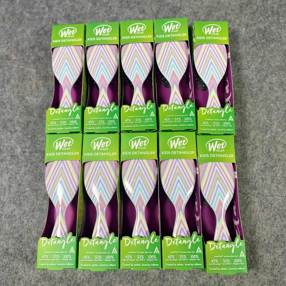 Wet Brush Kids Detangler Hair Brush 10 Pack Pastel Chevron Stripe IntelliFlex